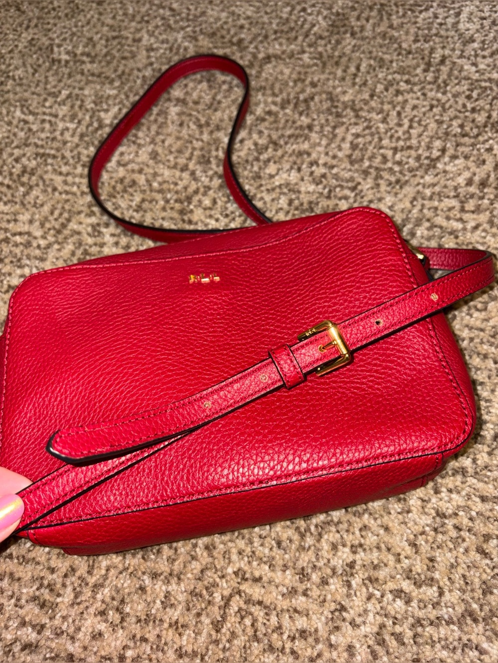 Lauren Ralph Lauren Red Pebbled Leather Crossbody with Gold Hardware❤️✨